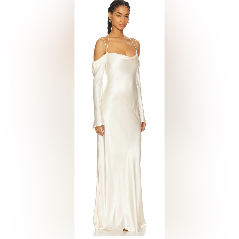 Shona Joy Cream Ruched Cowl Neck Gown